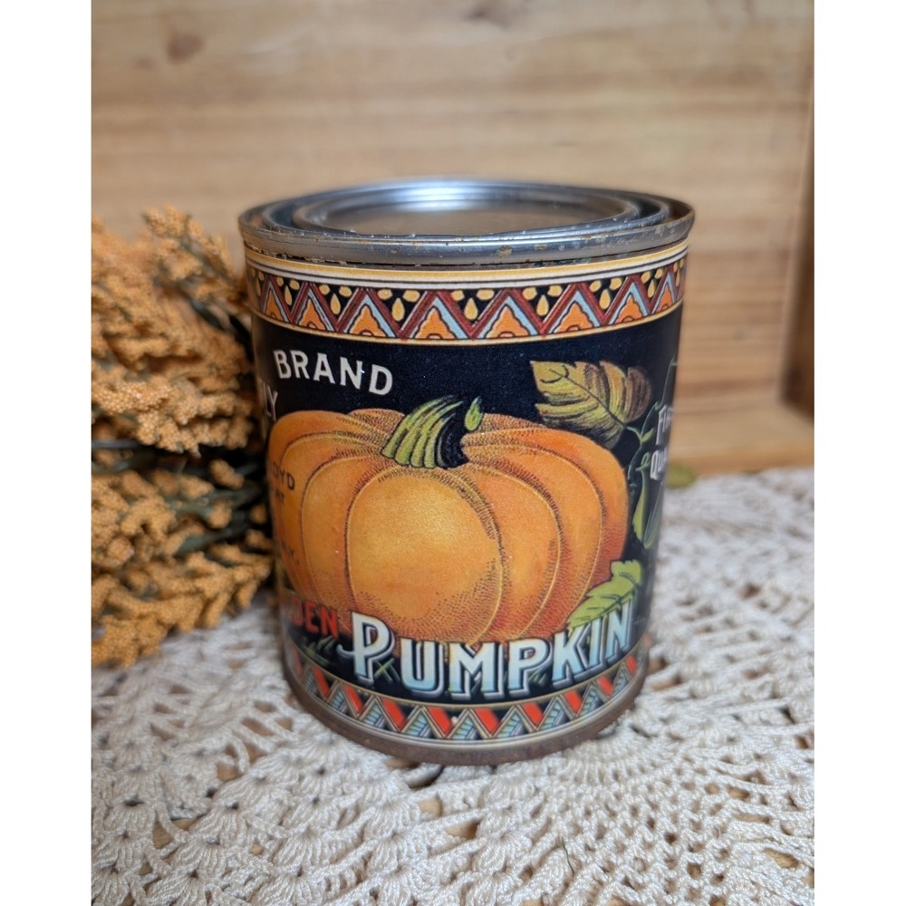 GOLDEN PUMPKIN Rusty Vintage Style Upcycled Pint Tin - Fall Decor